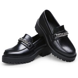 YETIER Platform Loafer Leather Slip-Ons - Black.